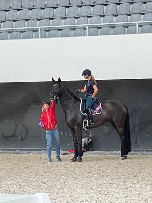 Estelle und West Side Story OLD erhalten belohnende Rückmeldung von Trainerin Marie-Line Wettstein (Bild: Team Wettstein)